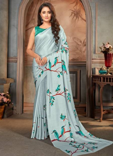 Gray Colour Maira Monjolika New Latest Party Wear Satin Crepe Saree Collection 4308